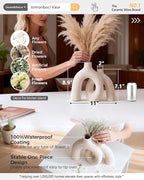 Hug Donut Decorative Vase Set - Modern Nordic Boho Style Vases Home Decor, Matte Ceramic Decorations for Living Room Shelf, Bookshelf Mantle Entryway Table or Console Décor (Cream White)