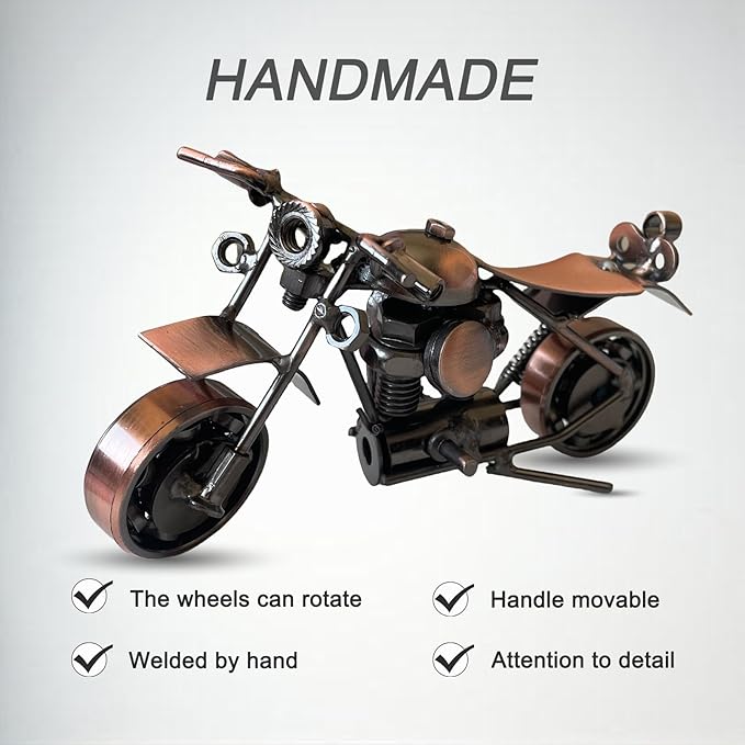 Metal Motorcycle Decor, Copper Cruiser Motorcycle Figurine,5.9”x3.5”Unique Iron Motorcycle Sculpture,Cool Home Office Desk Decor,Art Gift Vintage,Birthday Gift for Men Boyfriend Husband