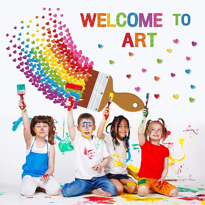 Epakh Welcome to Art Bulletin Board Set Welcome to Art DIY Classroom Decorations 3D Paper Cutouts for Back to School Preschool Elementary Summer Window Chalkboards Wall Door Decor