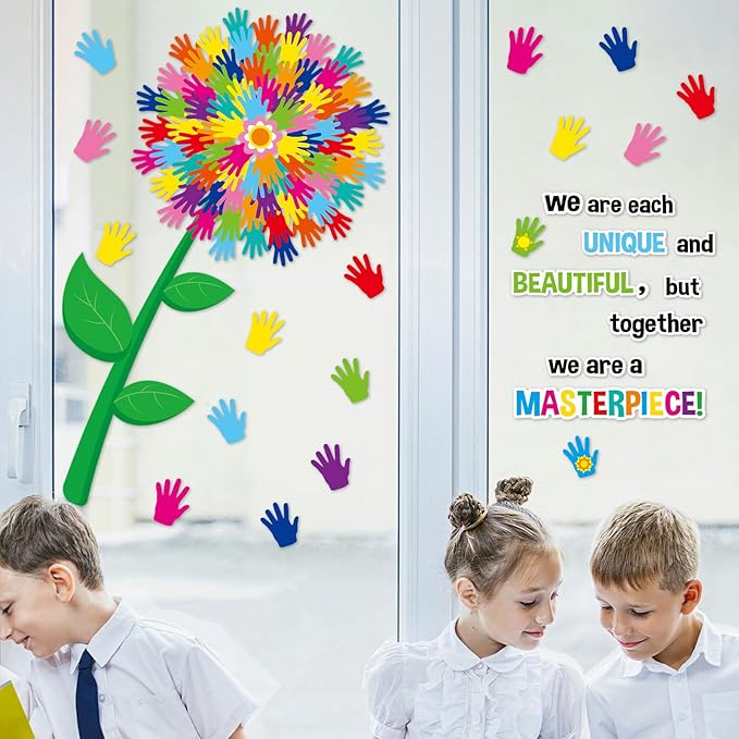 gisgfim Classroom Bulletin Board Decoration Set Wall Door Decor Hands Tree Colorful Handprint Classroom Decorations for Kindergarten Preschool Elementary Middle School(We are Each Unique and...)