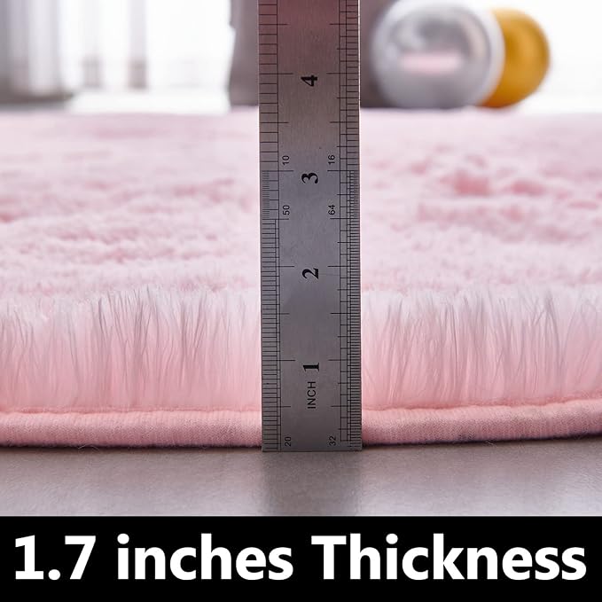 FJZFING Pink Round Rug Ultra-Soft Plush Modern 6x6 Circle Area Rug for Kid's Bedroom, Fluffy Shag Circular Rug for Nursery Room, Non-Slip Home Decor Cute Pink Carpet for Teen's Room