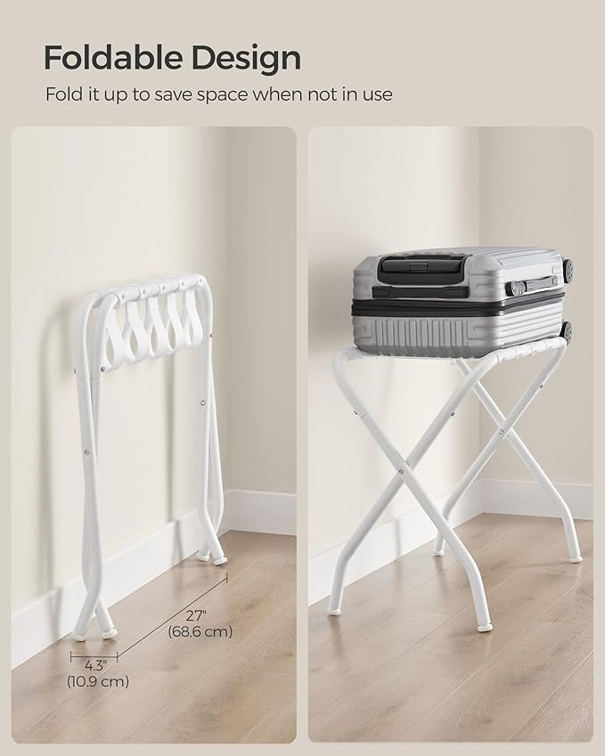 SONGMICS Luggage Rack, Set of 2, Luggage Racks for Guest Room, Suitcase Stand, Steel Frame, Foldable, for Bedroom, Cloud White URLR064W02