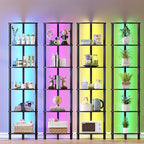 VIMBER 6-Tier Corner Shelf with LED Light, Industrial Corner Ladder Shelf, Rustic Display Shelf for Living Room, Bedroom, Kitchen, Home Office, Sturdy Frame, Black UJSJ002B