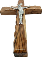 Zuluf 7.8" Olive Wood Latin Cross with Silver Plated Crucifix Christian Wall Gift from Bethlehem Holy Land CRS064