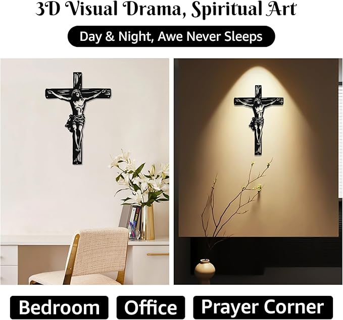 Black Metal Cross Wall Decor - Two Nails Crosses Design, Hollow Out Artistic Hanging Ornament for Home Church Decoration（12.6"x16.5"） (Crucifix Cross)