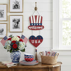 Valery Madelyn 4th of July Wreath, Patriotic Wreath for Front Door, Red White and Blue Top Hat and Heart Wall Signs for Memorial Day Independence Day USA 250th Anniversary, 22 inch