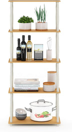 Furinno TURN-S-TUBE Storage Shelves, 5-Tier Book Shelf, Corner Shelf, Toolless Open Shelves, Classic Tubes, for Organization and Storage, Living Room, Garage, Home Office, Beech