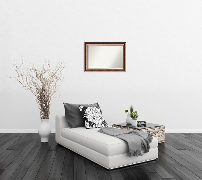 Amanti Art Bronze Wall Mirror 29x41 Manhattan Bronze Rectangle Bathroom Mirror for Wall Decor Living Room, Large Traditional Wood Frame, Hangs Horizonally and Vertically, Bathroom Decor, Beveled Edge
