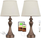 Seealle Touch Lamps for Nightstand - Bedside Lamps Set of 2, 3 Way Dimmable, USB C+A for Bedroom & End Tables (Brown&Oat)