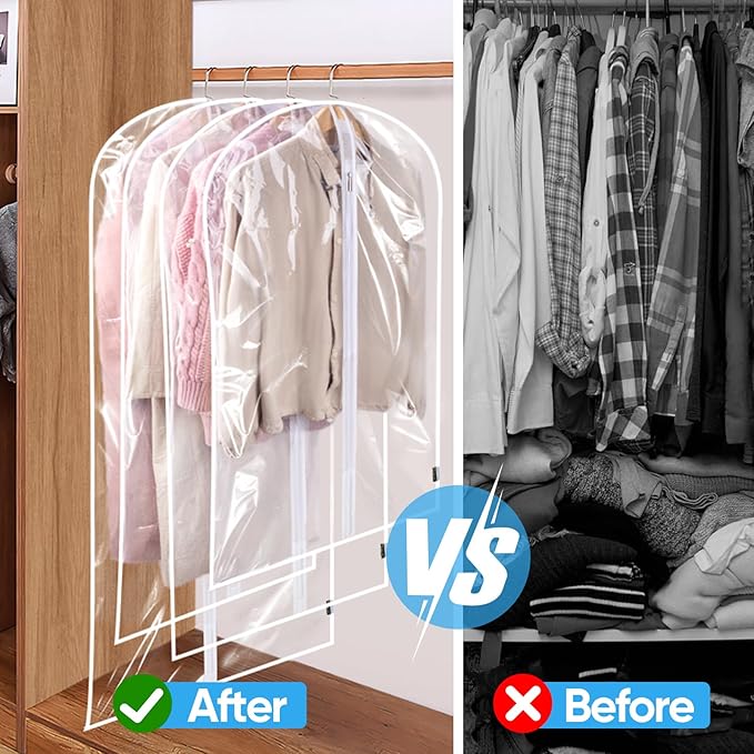BALEINE 48'' Clear Garment Bags, 2 Packs PEVA Dress Bag for Closet Clothes Dresses Suit Coats Storage (Clear, 2PK)