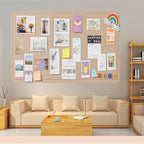 Foldable Large Bulletin Board, 72x48 Inches Cork Board Alternative, Large Felt Board Decorative Pin Board for Wall, Foldable Photo Board Self-Adhesive Vision Board with 36 Pushpins Khaki