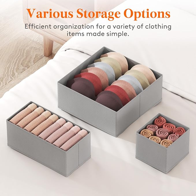 Lifewit Drawer Organizer Clothes for Closet 32 Pack, 3 Sizes Underwear Wardrobe Drawer Dividers, Fabric Foldable Dresser Storage Organizer Bins for Sock/Bra/Lingerie/Undies, Light Gray