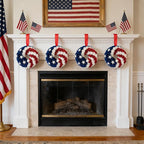 Idyllic 4 Pcs Patriotic Wreaths, 7 Inch 4th of July Decorations with Red White Blue PE Roses & 5 Stars - Includes Hanging Ribbons, Independence Day Wreaths for Front Door, Windows, Multi-Pack