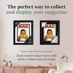 Creative Picture Frames 8 x 11 Magazine Frame with Full-Strength Glass, Holds Up To A 1/4" Thick Media with Installed Hangers for Easy Mounting, 10x12 Black Frame with White Mat