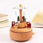 Natural Solid Wood Handcrafted Beech Wooden, Musical FigureTotoro/Carousel/Fairy/Ballerina Figurine,Rotating Hand Crank Mechanism Music Box,Musical Decorations (Merry Christmas)