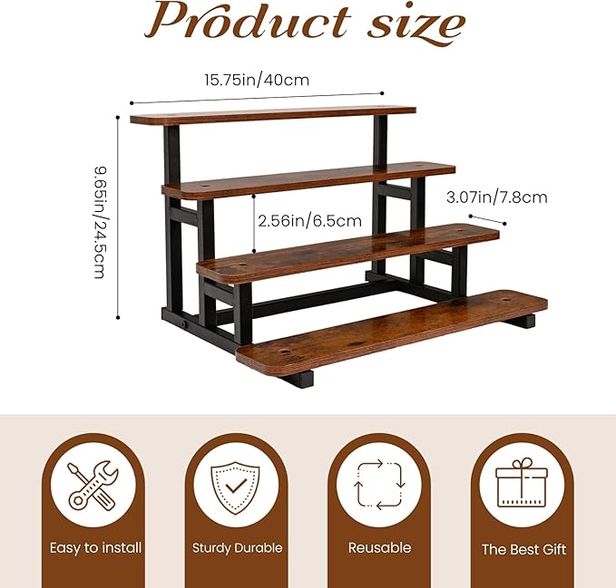 NANXITU 4 tiered Wood Risers Display Stands, Straight Display Stands for Vendor Events, Cupcake Dessert Food Stand Display Table,Craft Shows Farmers Market Retail Display Racks for Collectible Perfume
