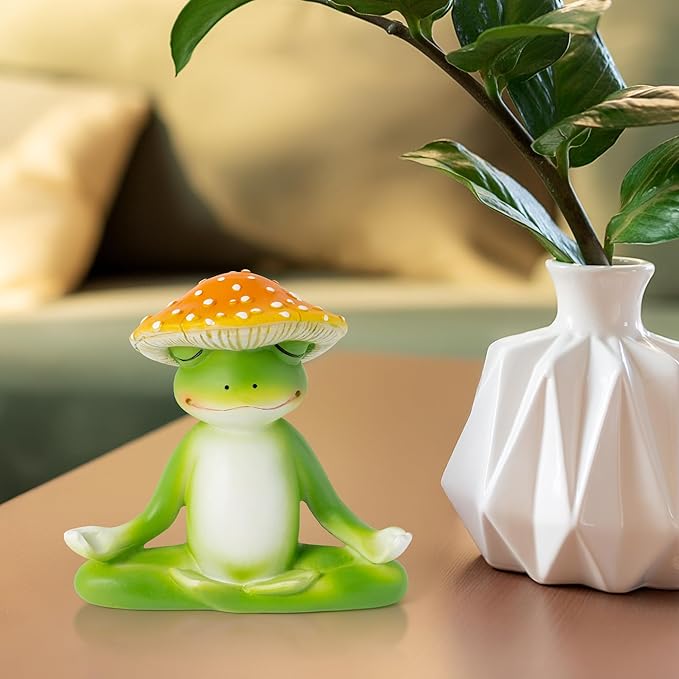 Meditation Frog Resin Statue - Yoga Meditation Frog Statue for Desk Living Room Resin Figurine for Home Patio Office Decoration Cute Plant Statues for Tabletop Garden Office Backyard Decor
