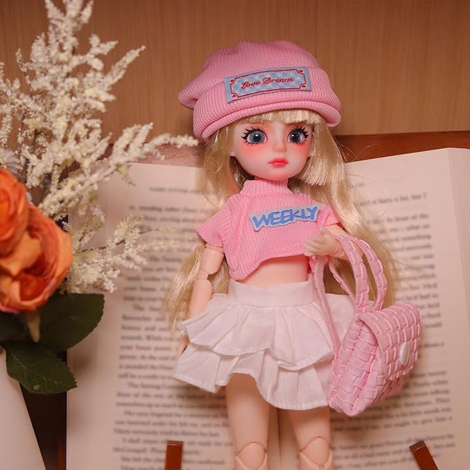 Original 1/6 Scale Anime Doll with Hand-Painted Face, Unique Cute Collectible Ball-Jointed Doll with Removable Outfit, 30cm Art Figure for Christmas & Birthday Gifts (Mia)