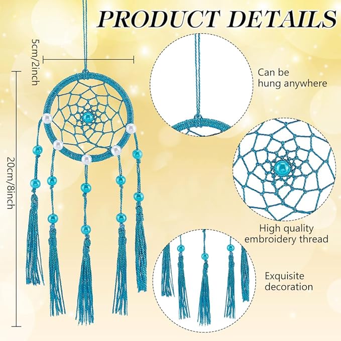 INFUNLY 12 Set DIY Small Dream Catcher Kit Metallic Color Round Mini Dream Catcher Kit Handmade Dreamcatcher Kit with Instructions Boho Hanging Ornament Making Kit for Bedroom Car Mirror Keychain Bag