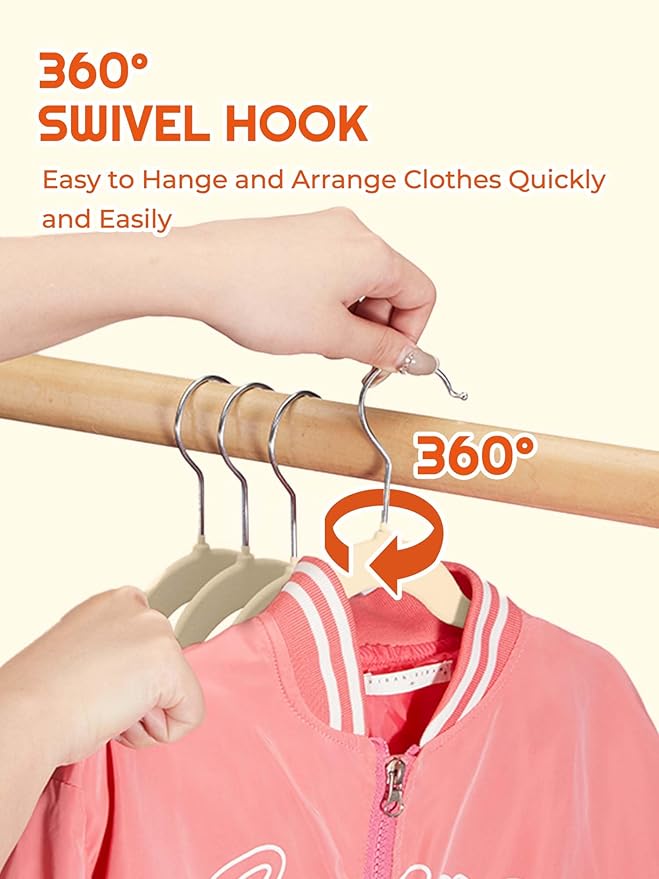 HOUSE DAY 14 Inch Kids Velvet Hangers 50 Pack, Durable Big Kid Hangers for Youth, Non Slip Kids Felt Hanger, Cute Childrens Hanger for Closet, Beige