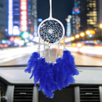 Pretty Jolly Crystal Stone Small Dream Catchers Blue Feathers Mini Dreamcatchers with Beads for Car Rear View Mirror Hanging Decoration Good Luck Travel Charm Little Bedroom Ornaments for Women Girls