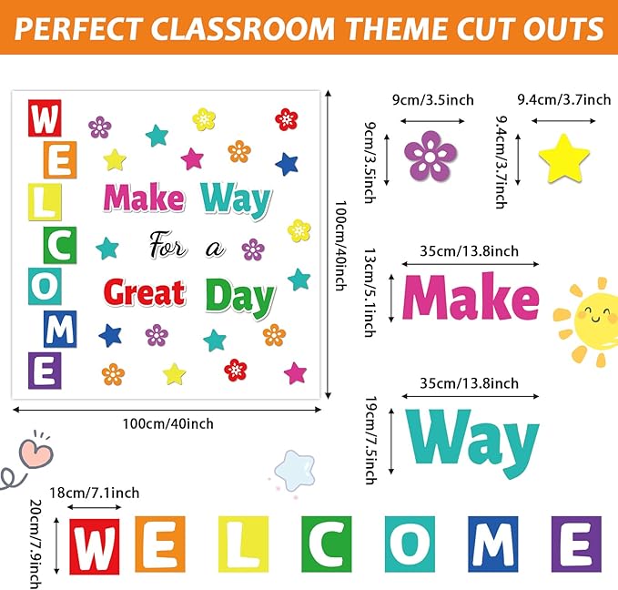 Classroom Bulletin Board Decoration Set Welcome Banner Wall Door Decor Colorful Classroom Decorations for Kindergarten Preschool Elementary Middle School (Welcome, Make Way for a Great Day)
