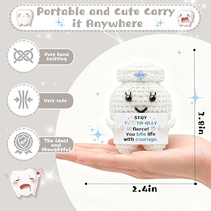 Encouragement Handmade Crochet Tooth Doll with Inspirational Message Best for Friend Gifts for Women Men Unique Inspirational Gifts Emotional Support Crochet Christmas Birthday Gift