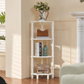 YUFAM 4-Tier Corner Shelf with Sturdy 5-Leg Base, Wooden Corner Bookshelf for Small Spaces, Corner Standing Shelf for Living Room, Bedroom, Office, White