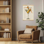 Martini Girl Wall Art, Vintage Glam Cocktail Poster, Retro Fashion Woman in Martini Glass Canvas Print, Chic Bar Lounge Wall Decor for Dining Room Kitchen or Home Office,Holiday Gift for Women 14x18.5 Inch (Begei-Woman01)