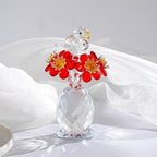 Crystal Bird & Forget-Me-Not Flower Figurine,3x4 inch Glass Flower Collectible Ornaments for Home Decor Table Centerpiece Glass Bouquet Flowers Keepsake Gifts for Women （Red）