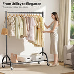 MISSLO Heavy Duty Clothing Rack with Wheels Rolling Clothes Racks for Hanging Clothes, Coats, Garment, Dress, Black