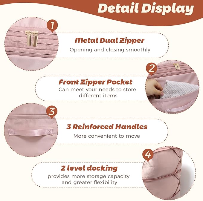 Ultra Space Saving Self Compression Organizers, Double Zipper Compression Packing Cubes for Bedding, Comforter Storage Bag for Blankets Duvet Quilts Pillows Queen King (Beige, X-Large)