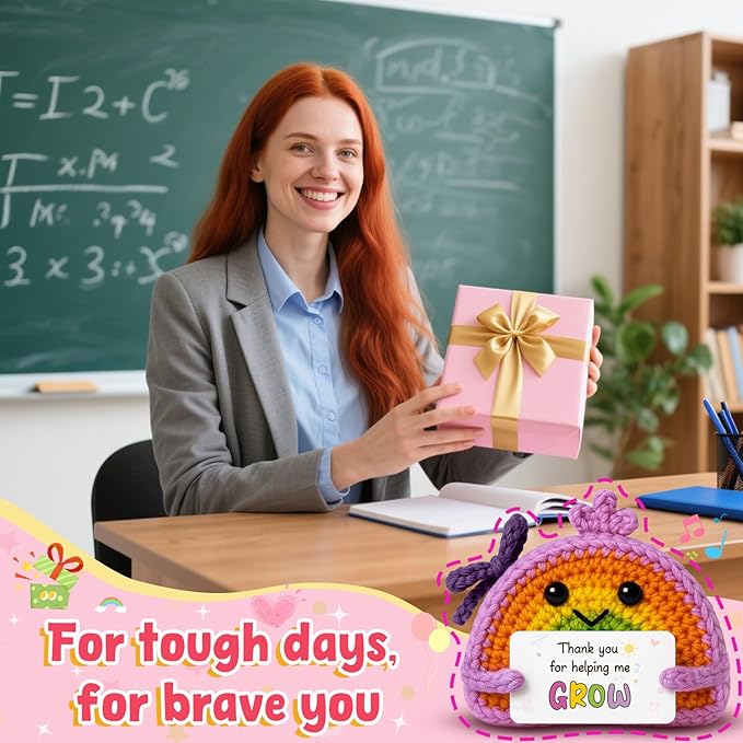 MAMAGIFTREE Thank You for Helping Me Grow - Appreciation Gifts for Teacher Mom Dad Professor Boss Mentor Coworker - Graduation Positive Rainbow Crochet