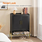 HOOBRO Shoe Cabinet, 5-Tier Shoe Storage Organizer with Doors, Wooden Shoe Cabinet Storage for Entryway, Freestanding Shoe Rack Cabinet with 3 Adjustable Shelves for Hallway, Gold and Black DB41SC01