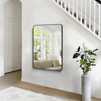 BONEWEI 30x40 inch Bathroom Mirror,Black Rectangle Mirror,Wall Mounted Bathroom Frame Vanity Mirror with Round Corner for Bedroom Living Room, Entryway Hangs Horizontal or Vertical