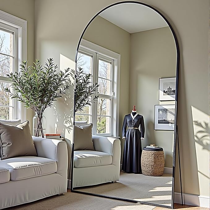 Prywot Full Length Mirror, Oversized 81"x41" Arched-Top Floor Mirror, Free Standing Mirrors, Modern Full Body Mirrors with Aluminum Alloy Frame for Bedroom,Living Room, Black