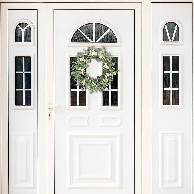 Pinkpum 20'' Eucalyptus Wreath for Front Door, Porch, Window - Green Decor for Home, Farmhouse - Spring, Summer, Fall, All Seasons Fluffy Version