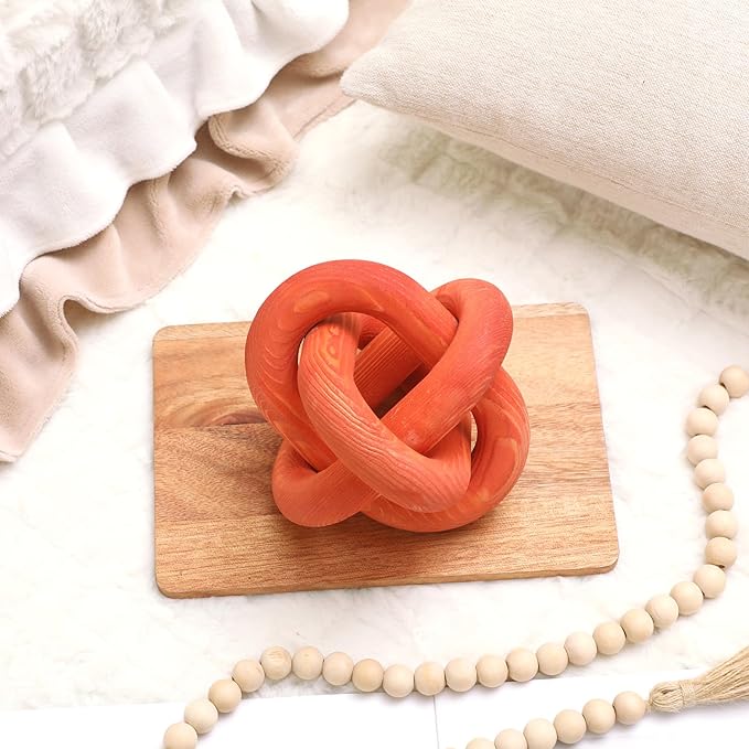 Yalikop 3 Link Wood Knot Decor Rustic Home Décor Accents Hand Carved Coffee Table Decoration, Boho Chain Link Decoration, Modern Shelf, Rustic Objects for Home Living Room Bedroom(Orange)