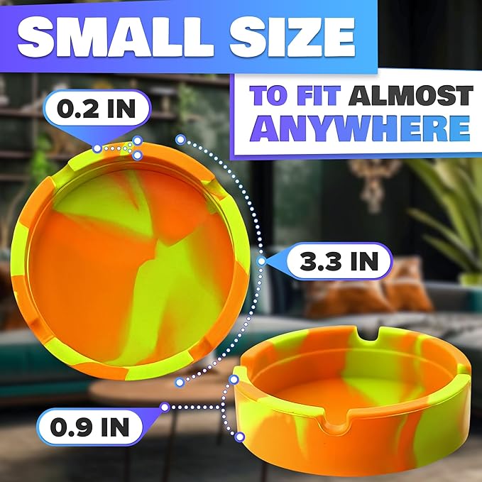 3 Pcs Silicone Ashtray Outdoor – Lightweight Heat-Resistant Ash Tray Outdoors 3.3" x 0.9" – Easy to Clean, Round Multicolor Small Ashtray for Patio, Home, Travel, Office and Outdoor Table Organization