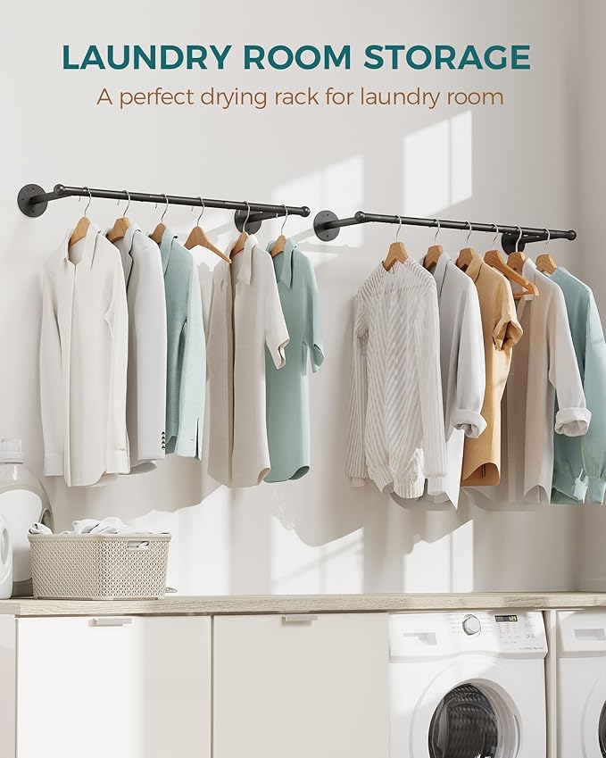 OROPY Industrial Pipe Clothing Rack Set of 2, Wall Mounted Clothes Rack, Closet Rods For Hanging Clothes, 33" Multi-purpose Hanging Rod for Laundry Room, Bedroom and Closet Storage