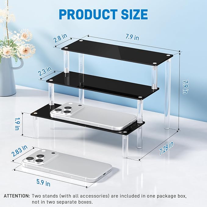 2 Packs Acrylic Display Stand Riser,3 Tier Perfume Organizer Cupcake Stand Acrylic Pop Shelves Holder,Black Desk Display Shelf for Figure,Trinket,Collectibles,Dessert Tray Stands for Party Decor-7.9in