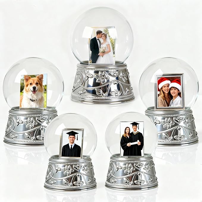 Snow Globe with 2 Sided Photo Frame, DIY Large Double Snowglobe with Picture Insert, for Family, Friends, Couples