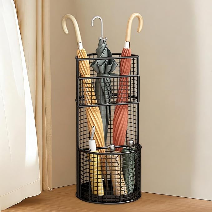 Umbrella Stand Iron Freestanding Organizer Rack Holder Stable Practical Iron Frame Suitable for Hotel Restaurant Entryway Office Hallway, Black