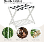 Fully Assembled Luggage Racks Pack of 2, Upgraded Bamboo Foldable Suitcase Stand with 5 Nylon Straps, 26.77" Thickened Luggage Stand Holder with Shelf for Guest Room Bedroom Hotel, White