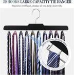 2PC Tie Rack Hanger for Closet Fitnice Upgraded Non Slip Tie Holder Organizer Space Saving with 20 Foldable Hooks Wooden Belt Hanger for Tank Tops Bras Cami Scarves,Black