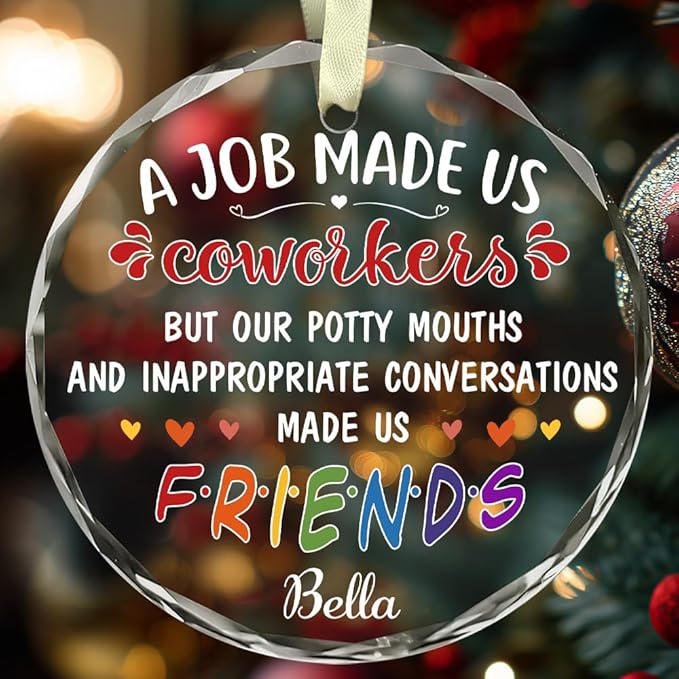 BSQUIELE Personalized Christmas Glass Ornament 2025 - Appreciation Gift for Coworkers - Funny Birthday Friendship Thank You Gift for Work Bestie Friends, Boss, Manager, ColleagueTree Decoration