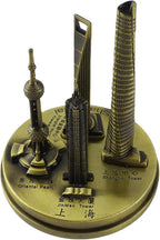Shanghai Building Collection Model Set, Oriental Pearl Tower and Jin Mao Financial Center Souvenir, Electroplated Bronze Gold Metal Architecture Miniatures for Office Home Decor (Bronze-Small)