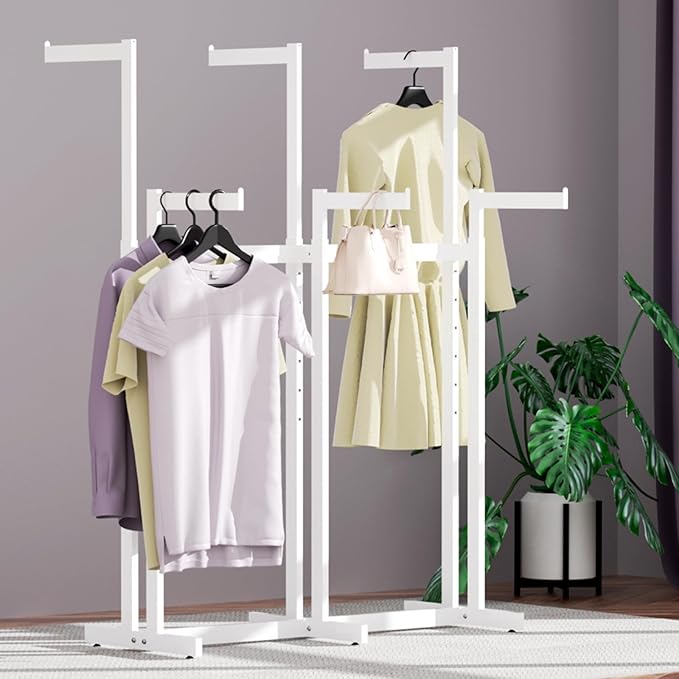 Clothing Racks - Retail - Display - Metal Garment Racks Heavy Duty for Hanging Clothes, Rolling White Commercial Clothing Display Rack Stand with Wheels (6 Arm,White)