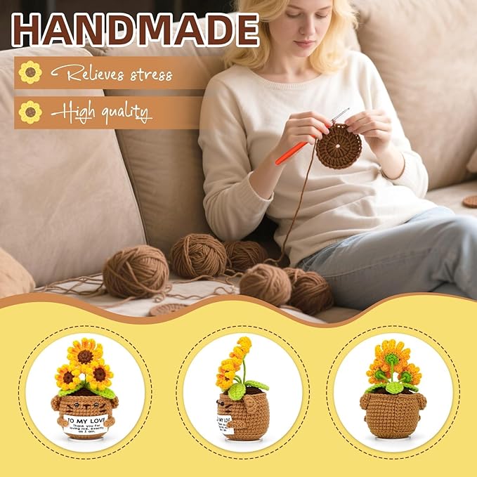 Positive Crochet Gifts, Sunflower Emotional Support Thank You Gifts, for Couples Wife Husband, Friends with Thanks Card for Anniversary, Christmas, Birthday -to My Love