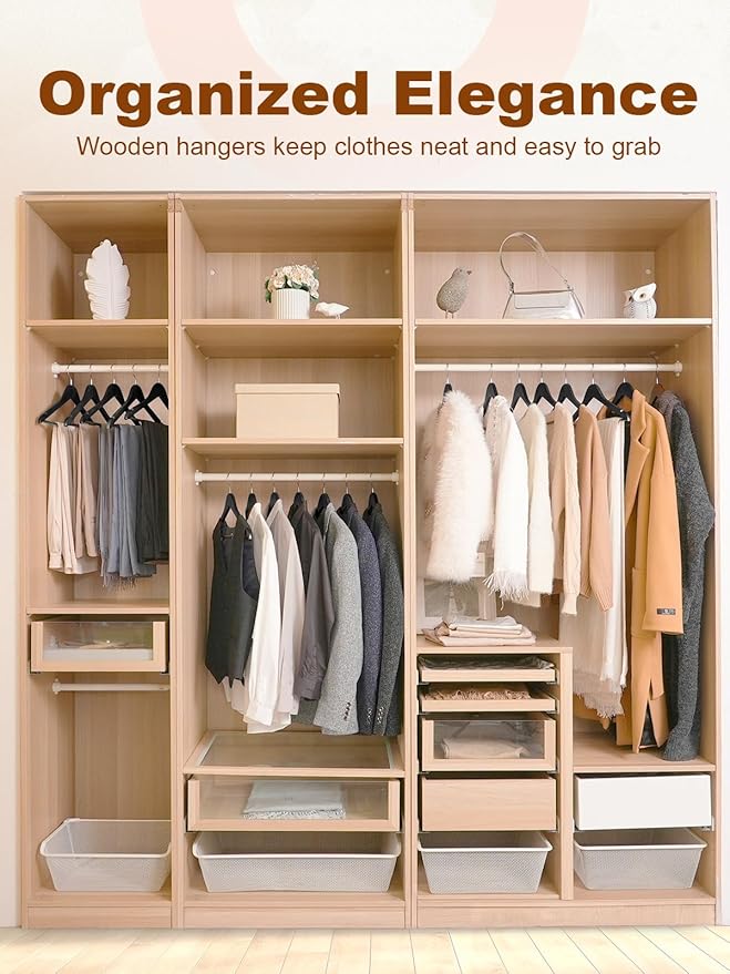 HOUSE DAY Black Wooden Hangers 30 Pack, Solid Wood Hanger with Non Slip Pant Bar, Heavy Duty Wooden Coat Hanger for Closet, Smooth Finish Wood Clothes Hangers for Shirts, Suits Jackets, Dress